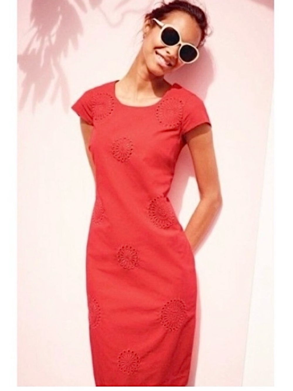 Boden coral pink embroidered eyelet dress, US 8